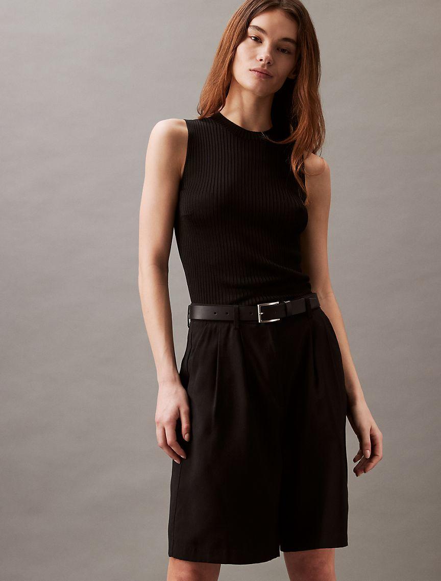 Calvin Klein Womens Stripe Viscose Shine Sweater Tank - Black Product Image