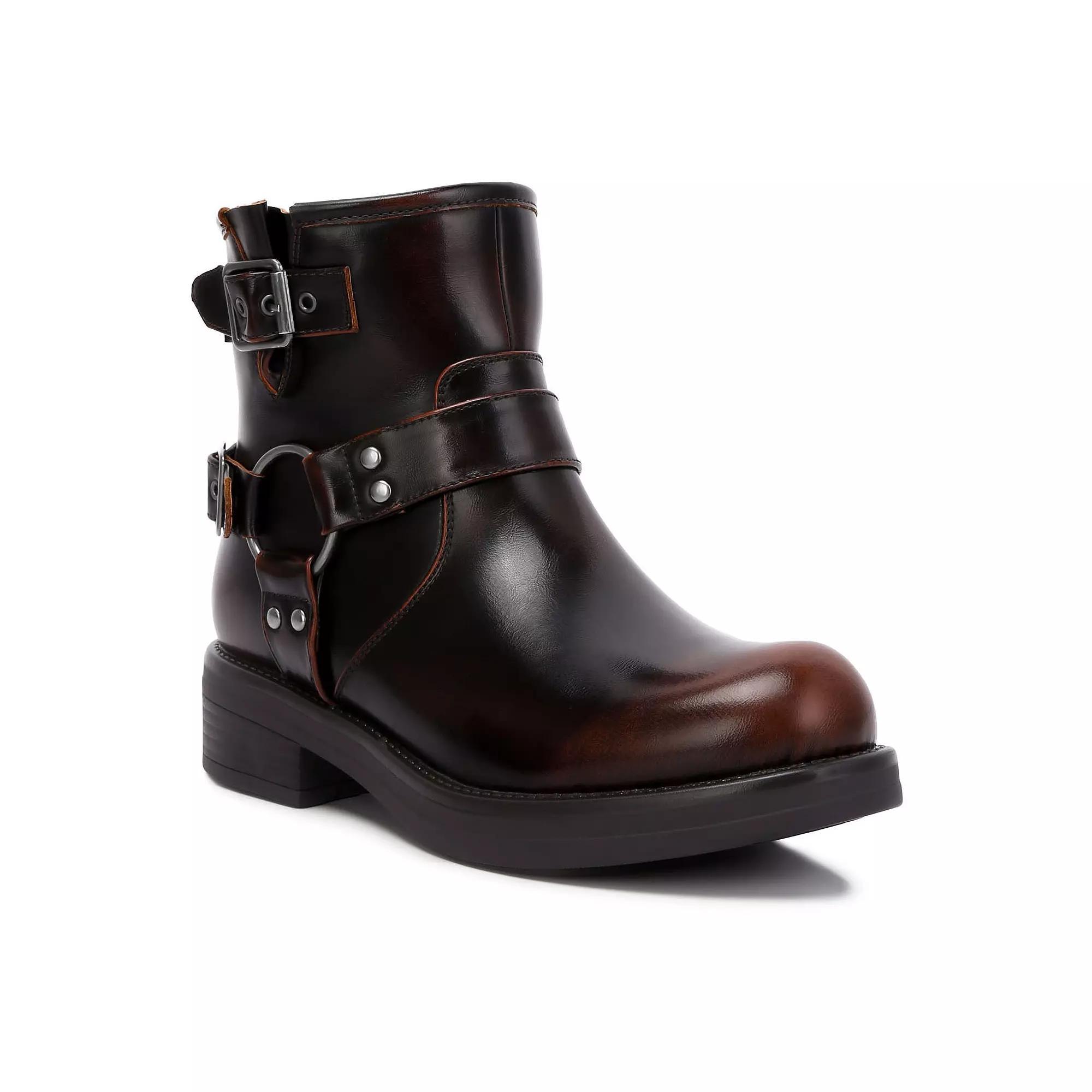 London Rag Allux Women's Faux Leather Pin Buckle Boots, Size: 6, Brown Product Image