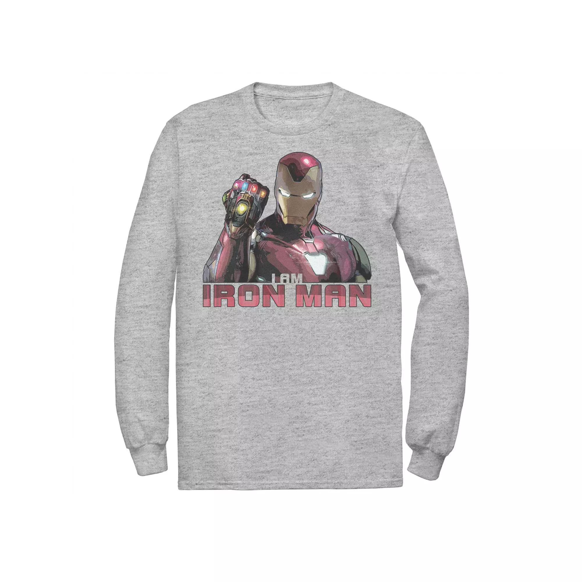 Men's Marvel Avengers Endgame I Am Iron Man Movie Quote Portrait Long Sleeve Graphic Tee, Size: Small, Athletic Grey Product Image