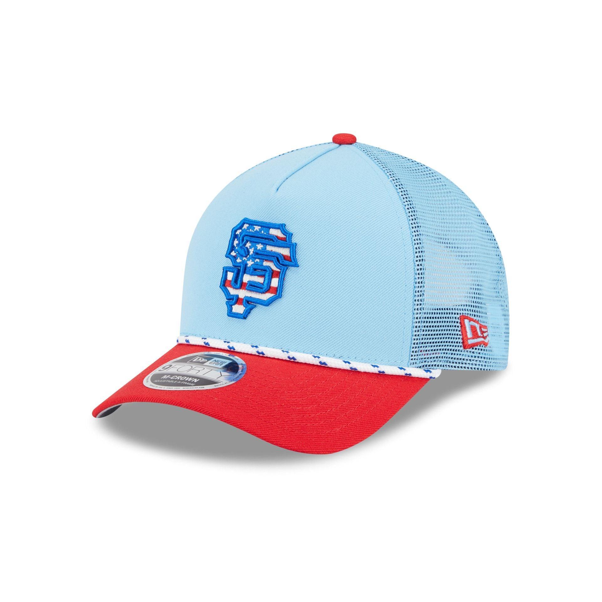 Toronto Blue Jays Independence Day 2025 9FORTY M-Crown A-Frame Trucker Hat Male Product Image