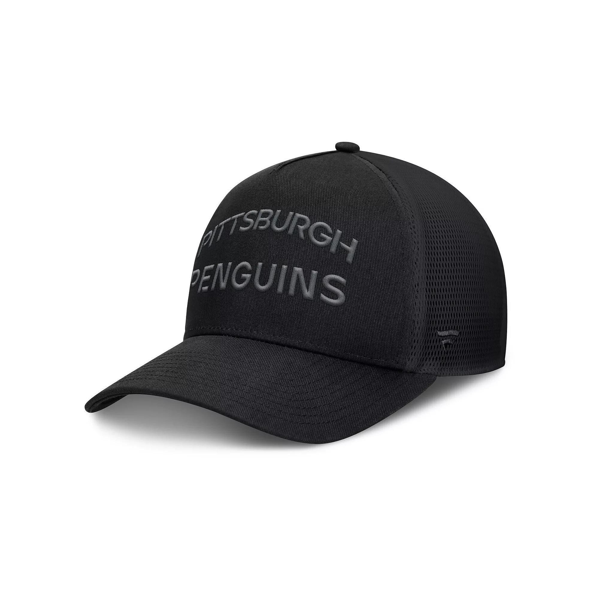 Men's Fanatics Black Pittsburgh Penguins Authentic Pro Road Stack Text A-Frame Adjustable Hat Product Image