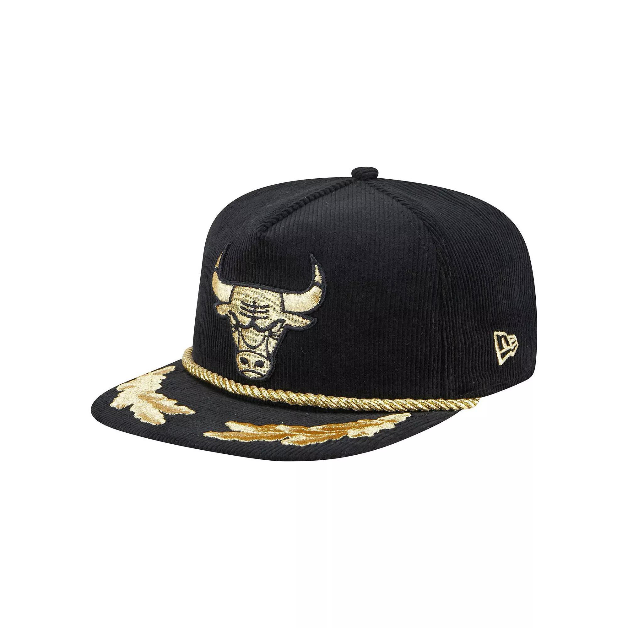 Men's New Era  Black Chicago Bulls Corduroy Gold Leaf Golfer Snapback Hat Product Image