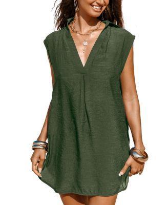 Women's Cupshe V-Neck Basic Collar Cover-Up Dress, Size: XL, White Product Image