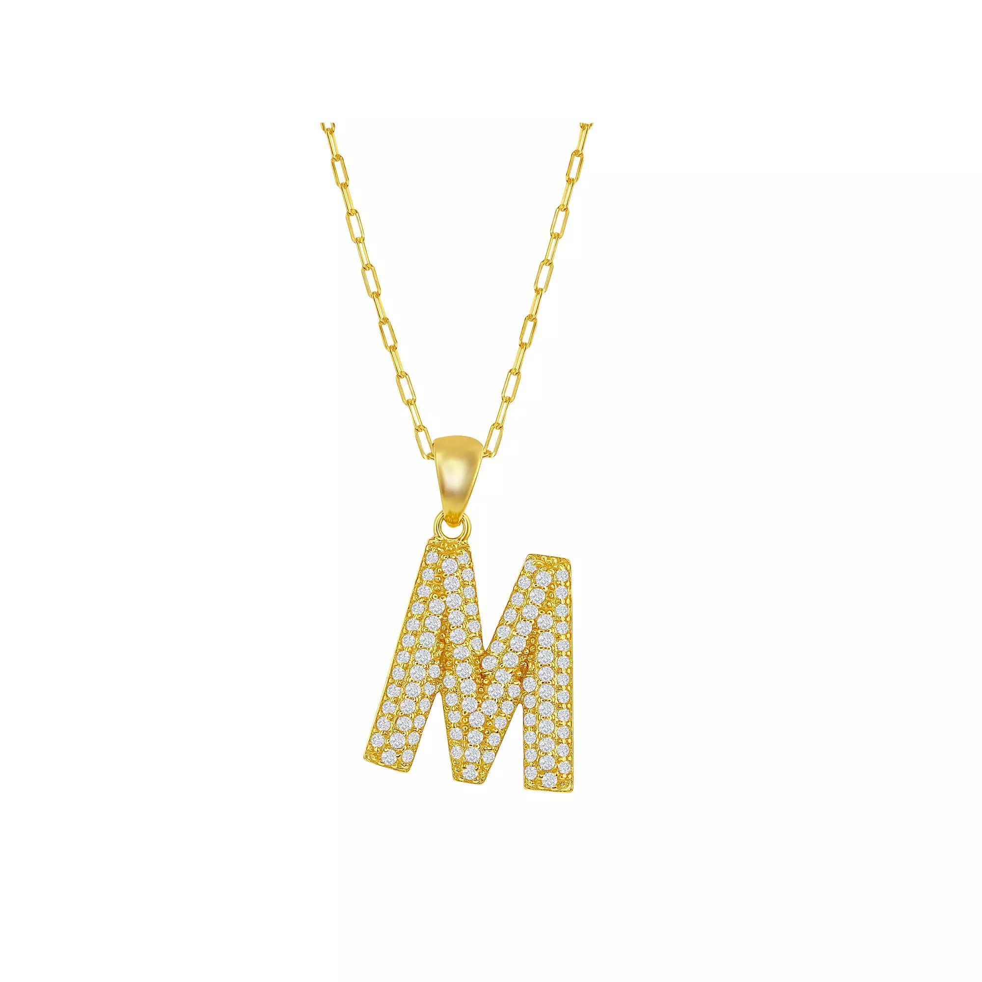 Sterling Silver Cubic Zirconia Block Initial Necklace, Women's, Size: 16-18" ADJ, H Product Image
