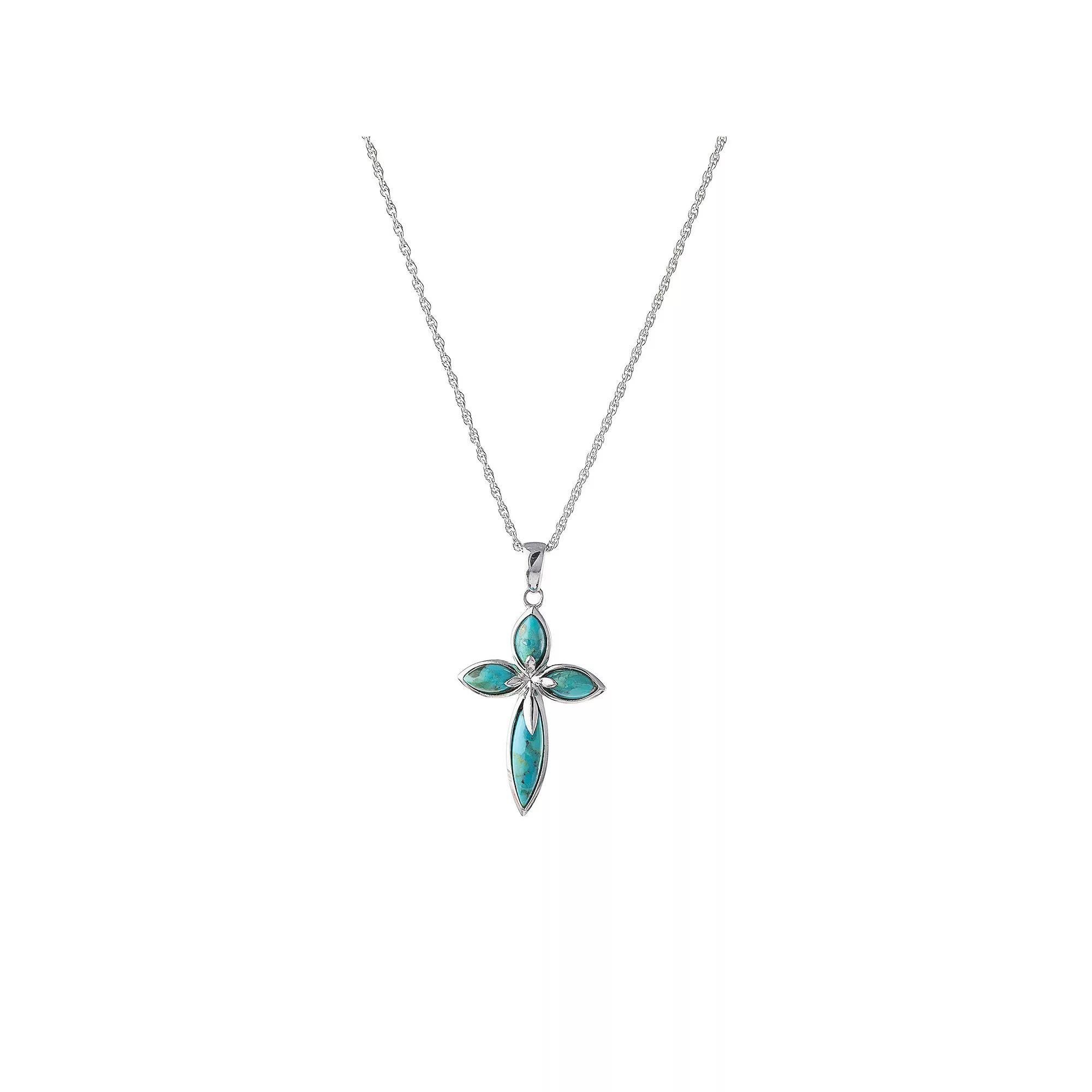 Athra NJ Inc Sterling Silver Turquoise Cross Pendant Necklace, Women's, Size: 18" Product Image
