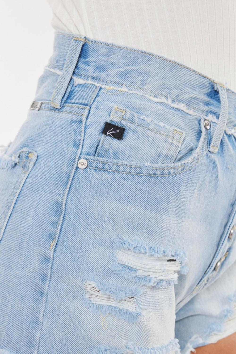 Kancan Distressed Button Fly Denim Shorts Product Image