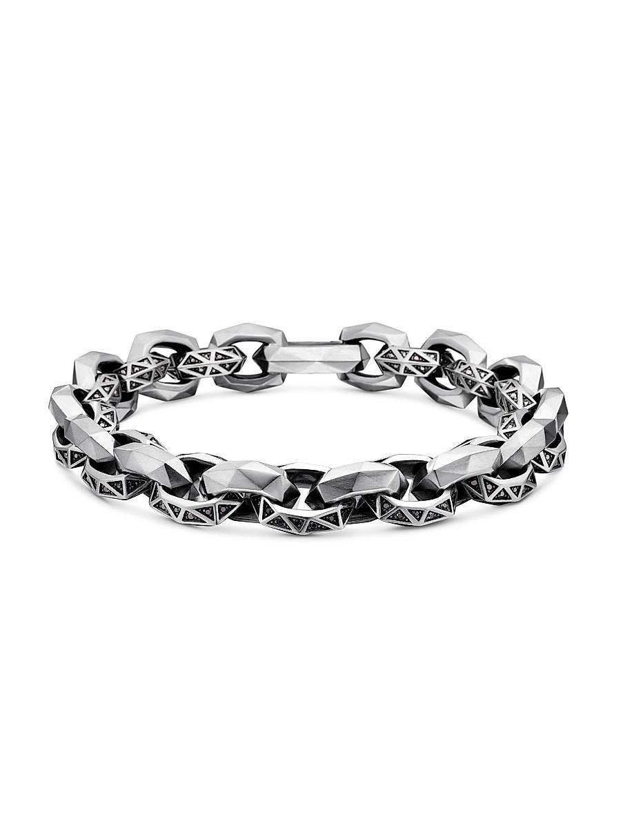 Mens Torqued Faceted Link Bracelet in Sterling Silver Product Image