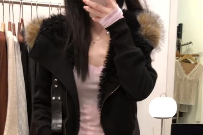 Fluffy Hooded Zip Jacket Product Image