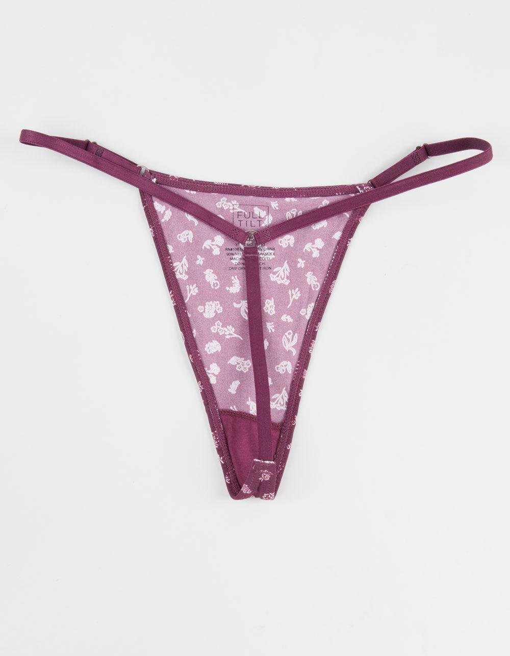 FULL TILT Micro Print Side Strap Thong - BURGUNDY COMBO Product Image