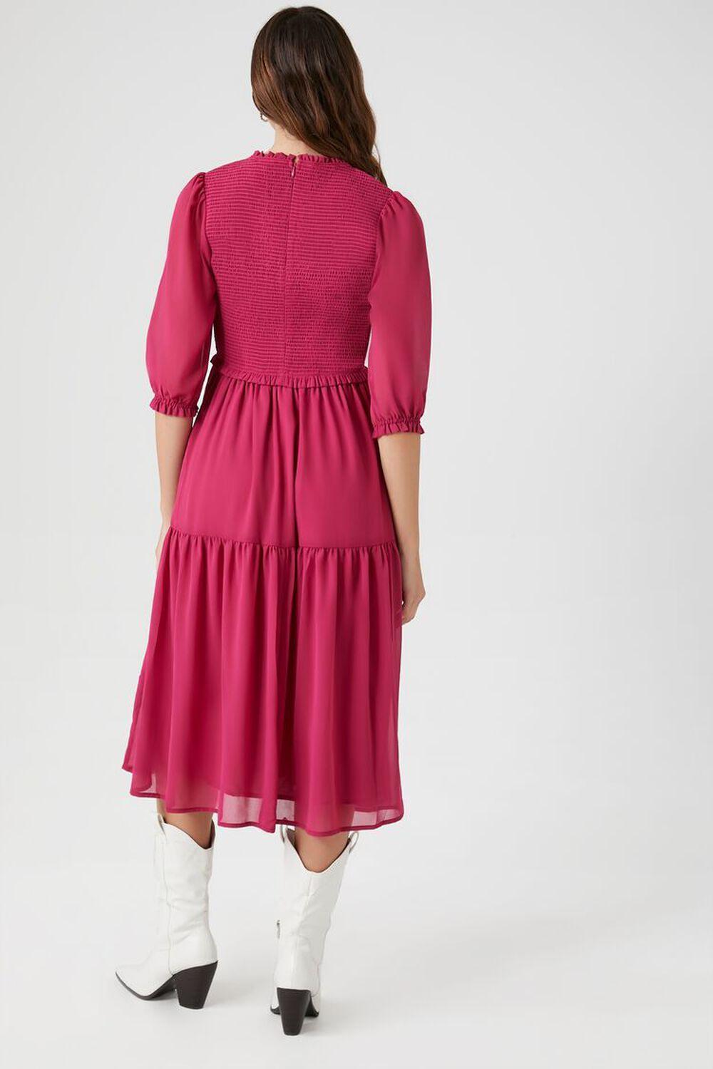 Smocked Chiffon Peasant-Sleeve Dress | Forever 21 Product Image