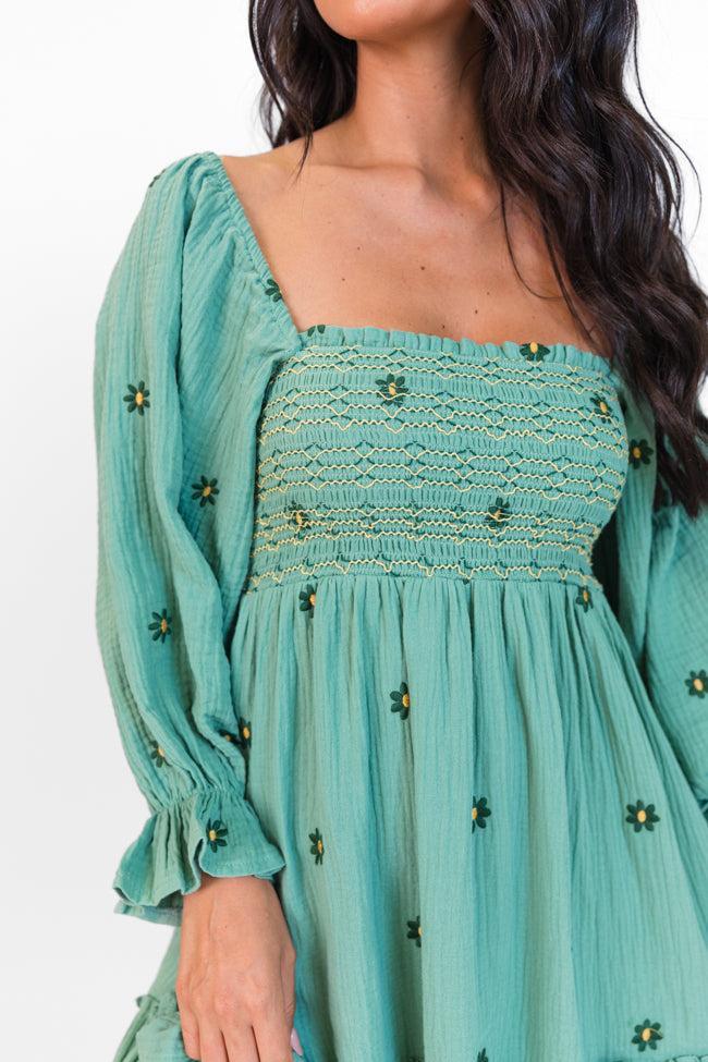 Dress To Impress Sage Floral Stitched Smocked Top Dress Product Image