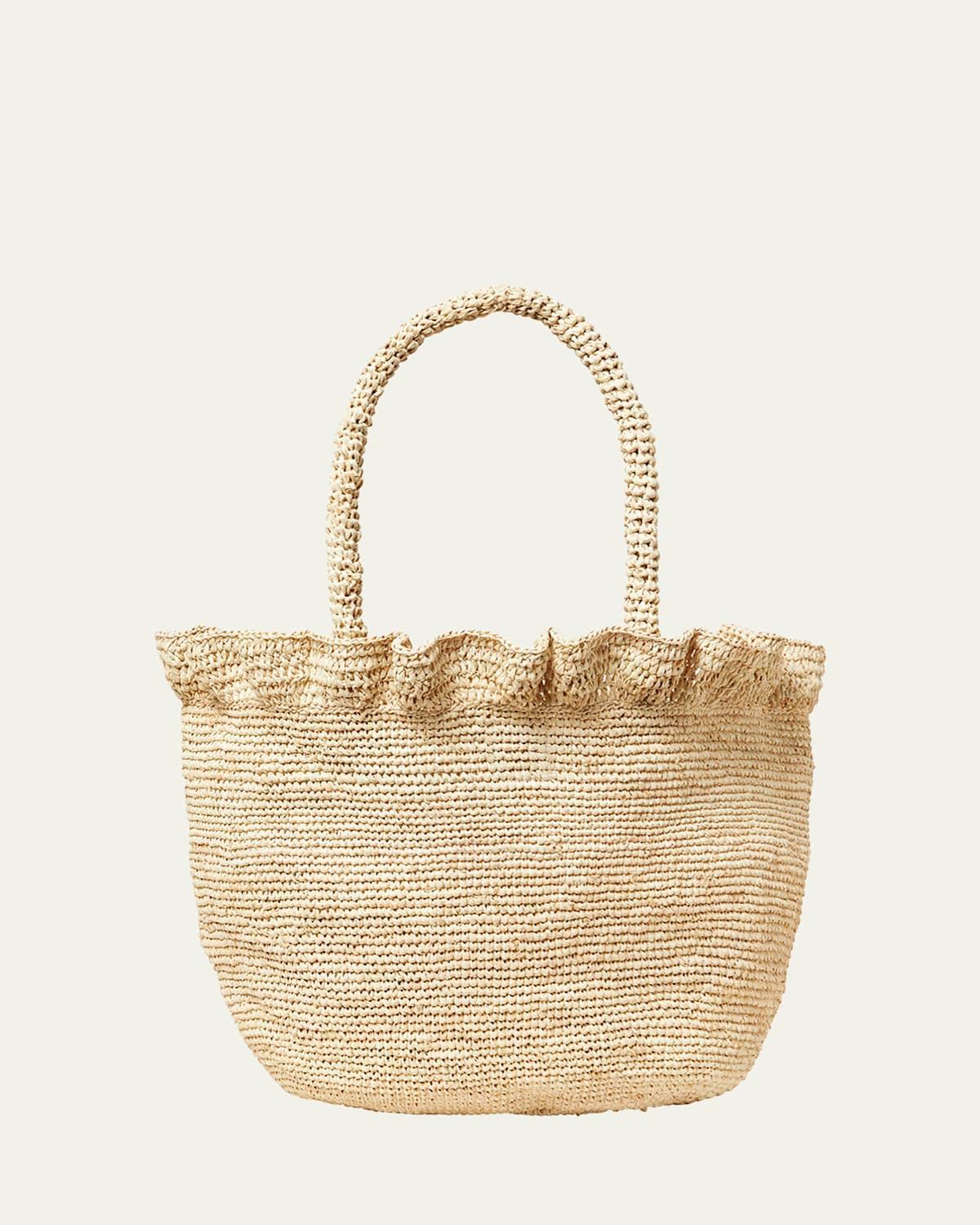 Womens Raffia Ruffled Woven Tote Bag Product Image