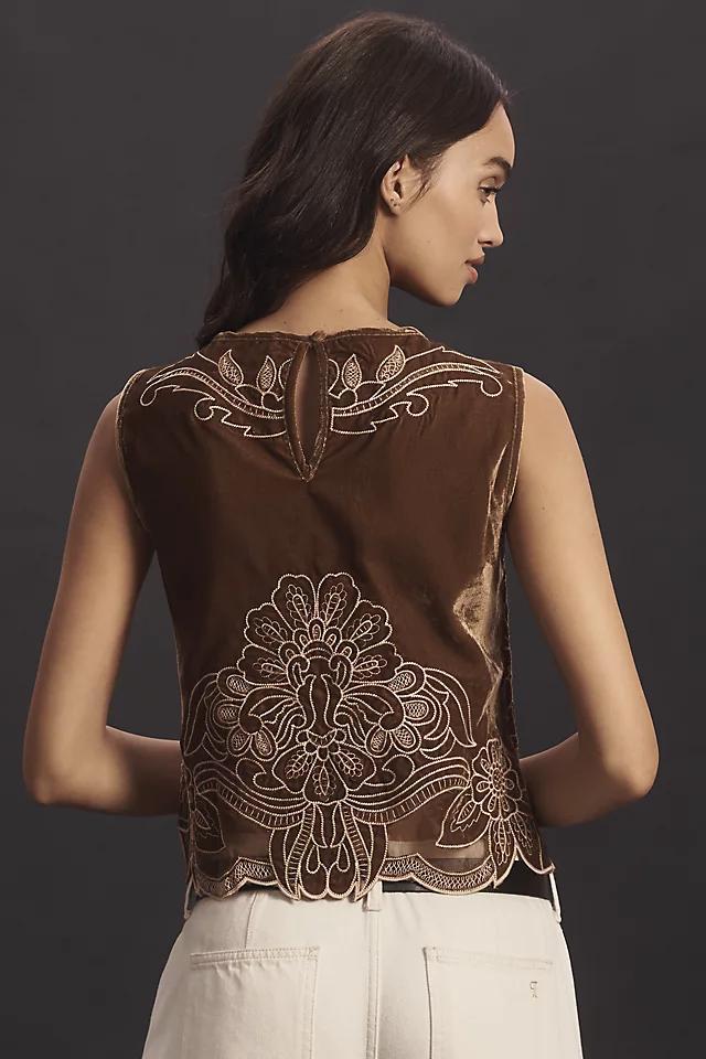 The Lainie High-Neck Lace Cutwork Blouse: Sleeveless Velvet Edition Product Image