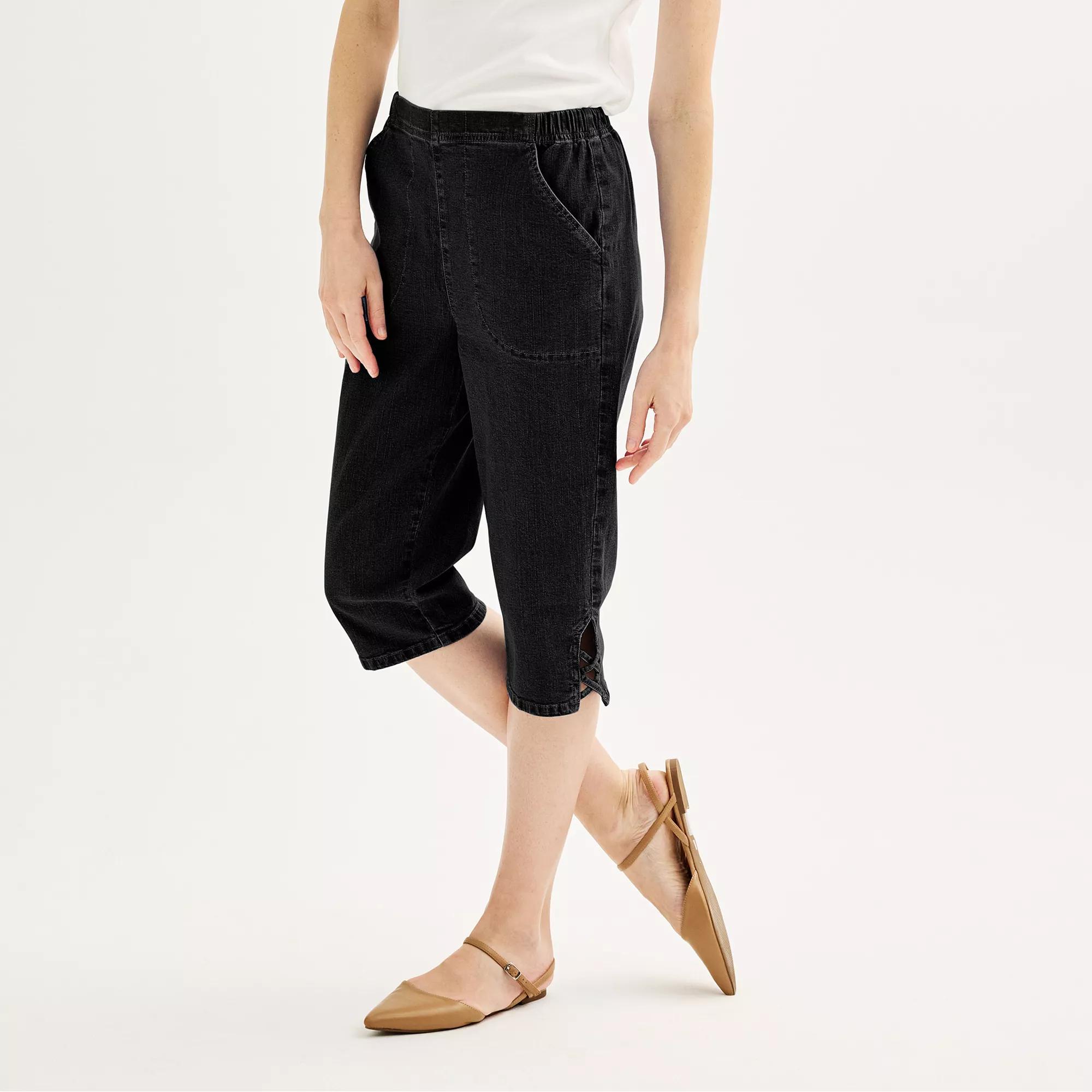 Womens Croft & Barrow Lattice-Hem Pull-On Mid-Rise Skimmer Jeans Product Image