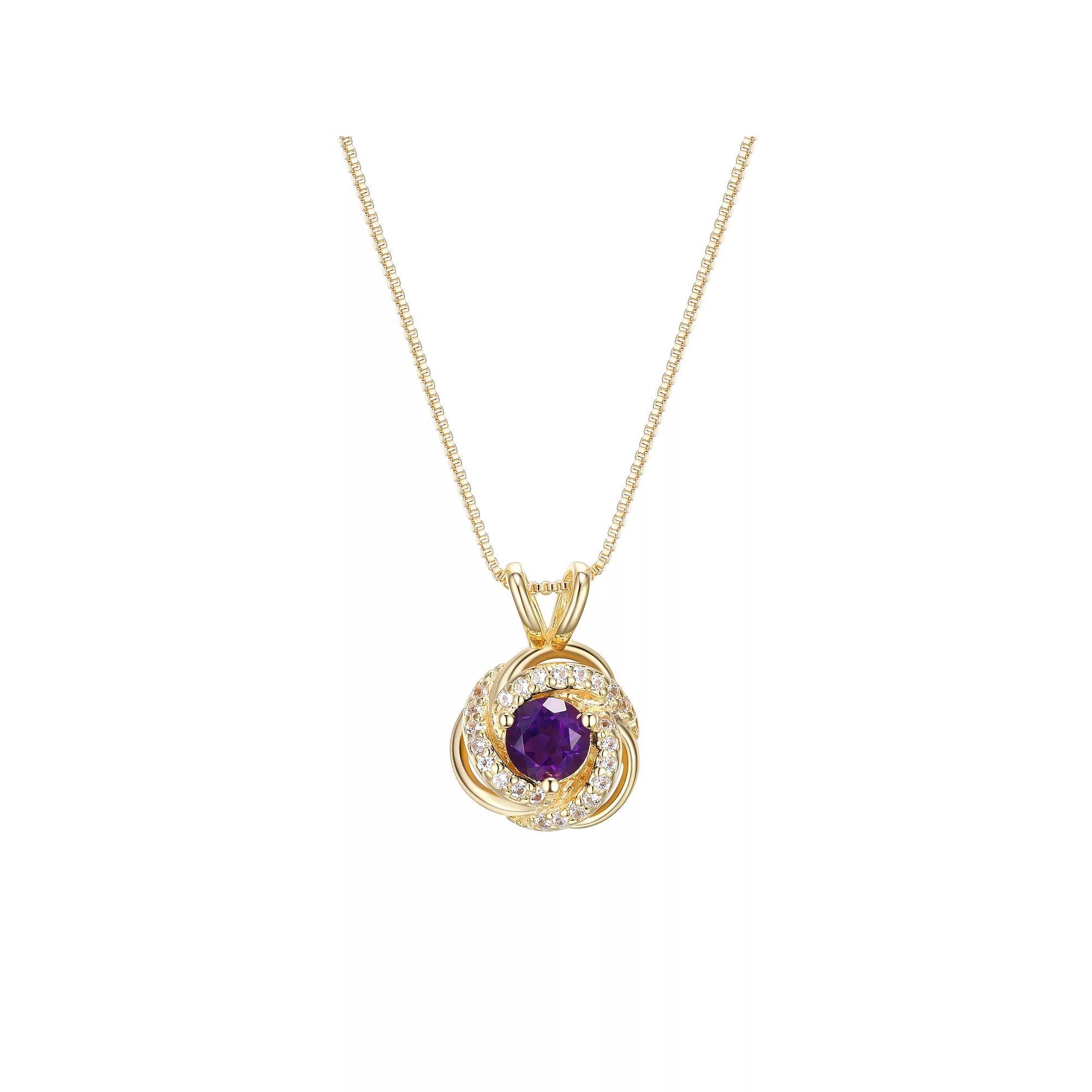 Tokens of Love Sterling Silver Lab-Created Ruby Birthstone Love Knot Pendant Necklace, Women's, Size: 18", 18k Gold Plated Product Image