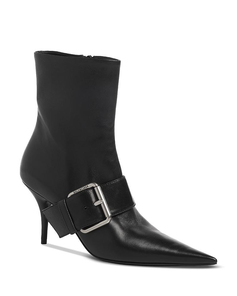 Leather Buckle Stiletto Ankle Booties Product Image