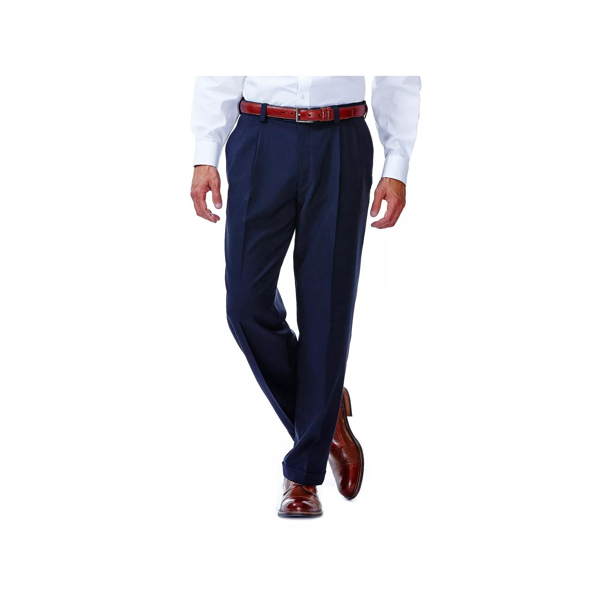 Mens Haggar eCLo Stria Classic-Fit Hidden Expandable Waist Pleated Dress Pants Product Image