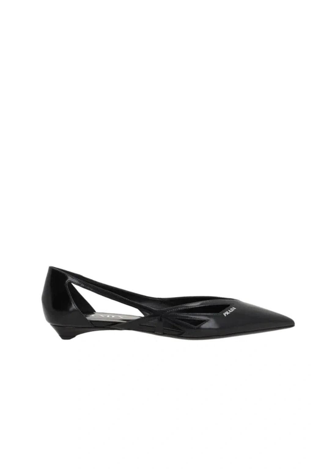 PRADA Cutout Leather Flats In Black Product Image