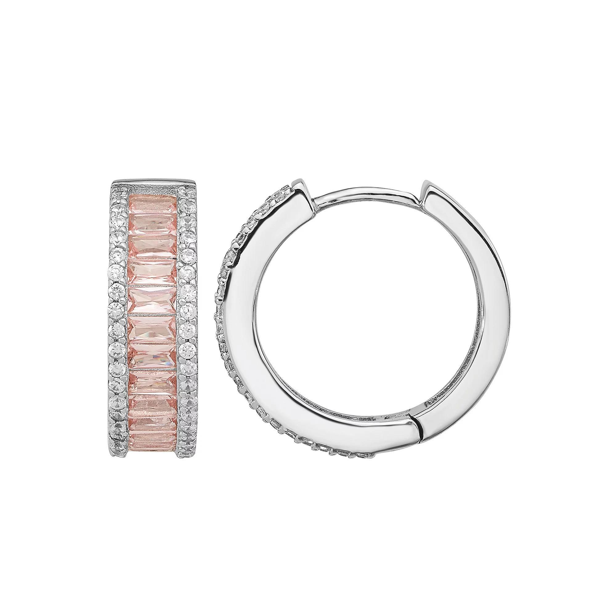 Sophie Miller Sterling Pink Crystal & Cubic Zirconia Hoop Earrings, Women's Product Image
