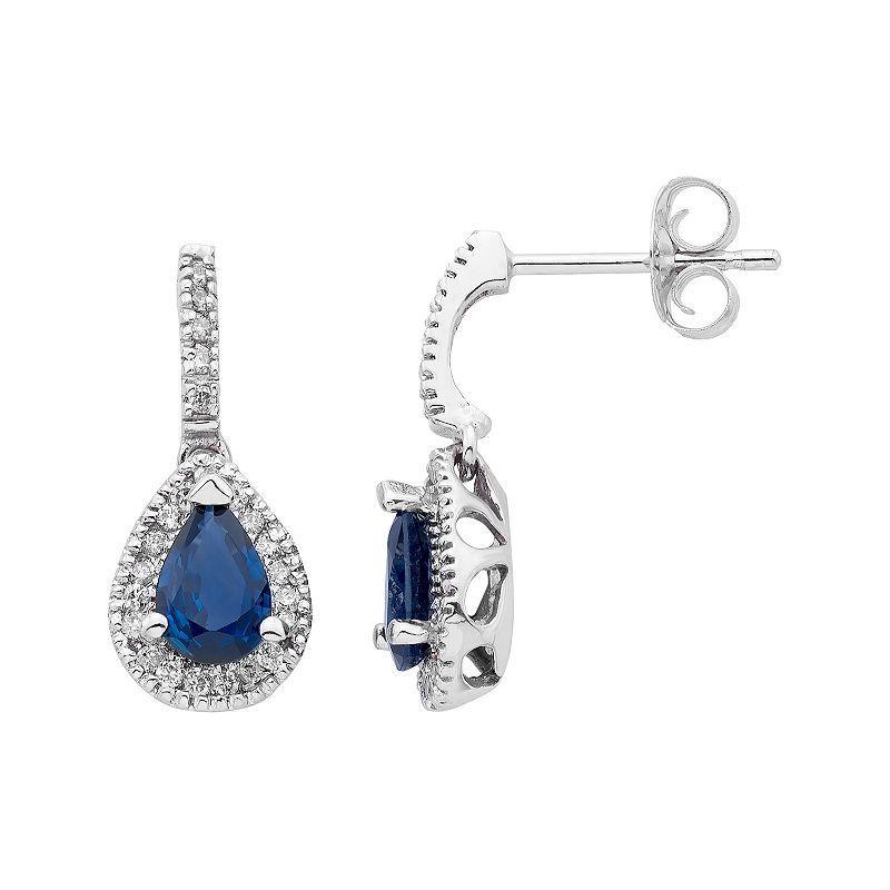 14k Gold Sapphire & 1/5 Carat T.W. IGL Certified Diamond Teardrop Earrings, Women's, Pink Product Image