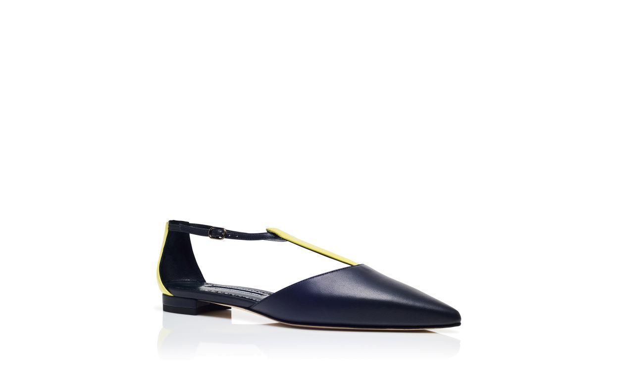 AKINO Navy Blue and Yellow Nappa Leather Flat Pumps Product Image