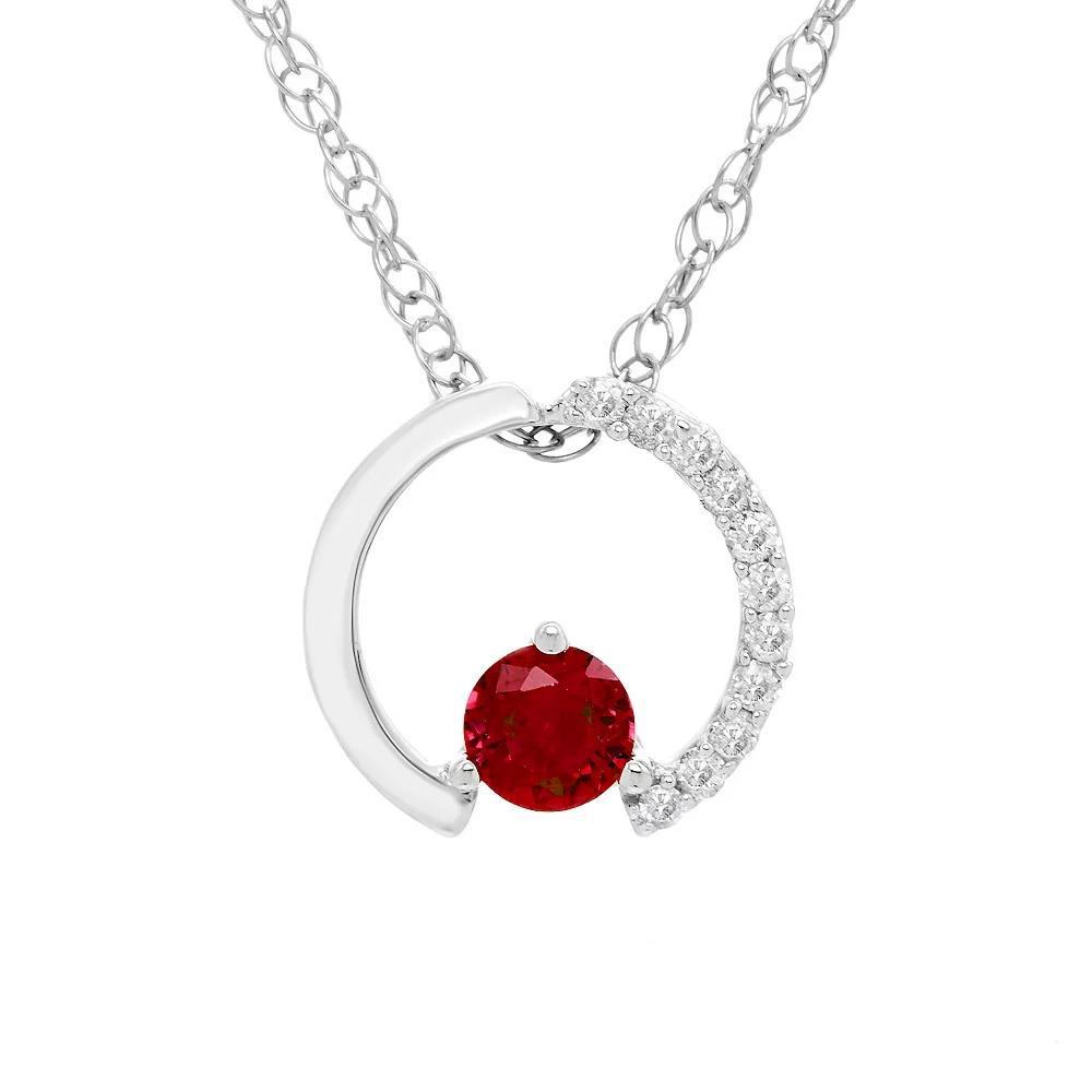 Boston Bay Diamonds Sterling Silver Gemstone & 1/10 Carat T.W. Diamond Circle Pendant Necklace, Women's, Size: 18", Created Red Product Image