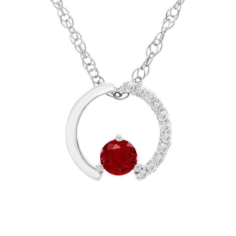 Boston Bay Diamonds Sterling Silver Gemstone & 1/10 Carat T.W. Diamond Circle Pendant Necklace, Women's, Size: 18", Created Red Product Image