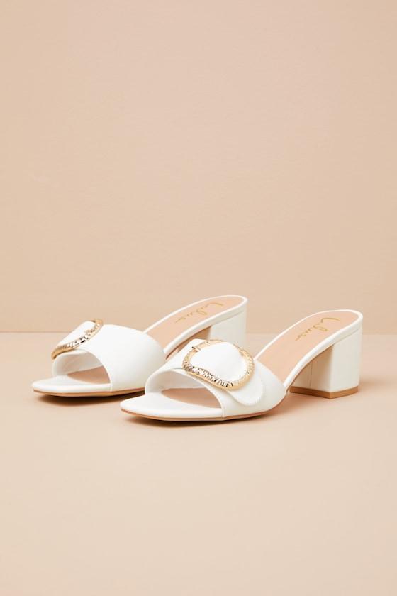 Franette Ivory Low Heel Buckle Slide Sandals Product Image