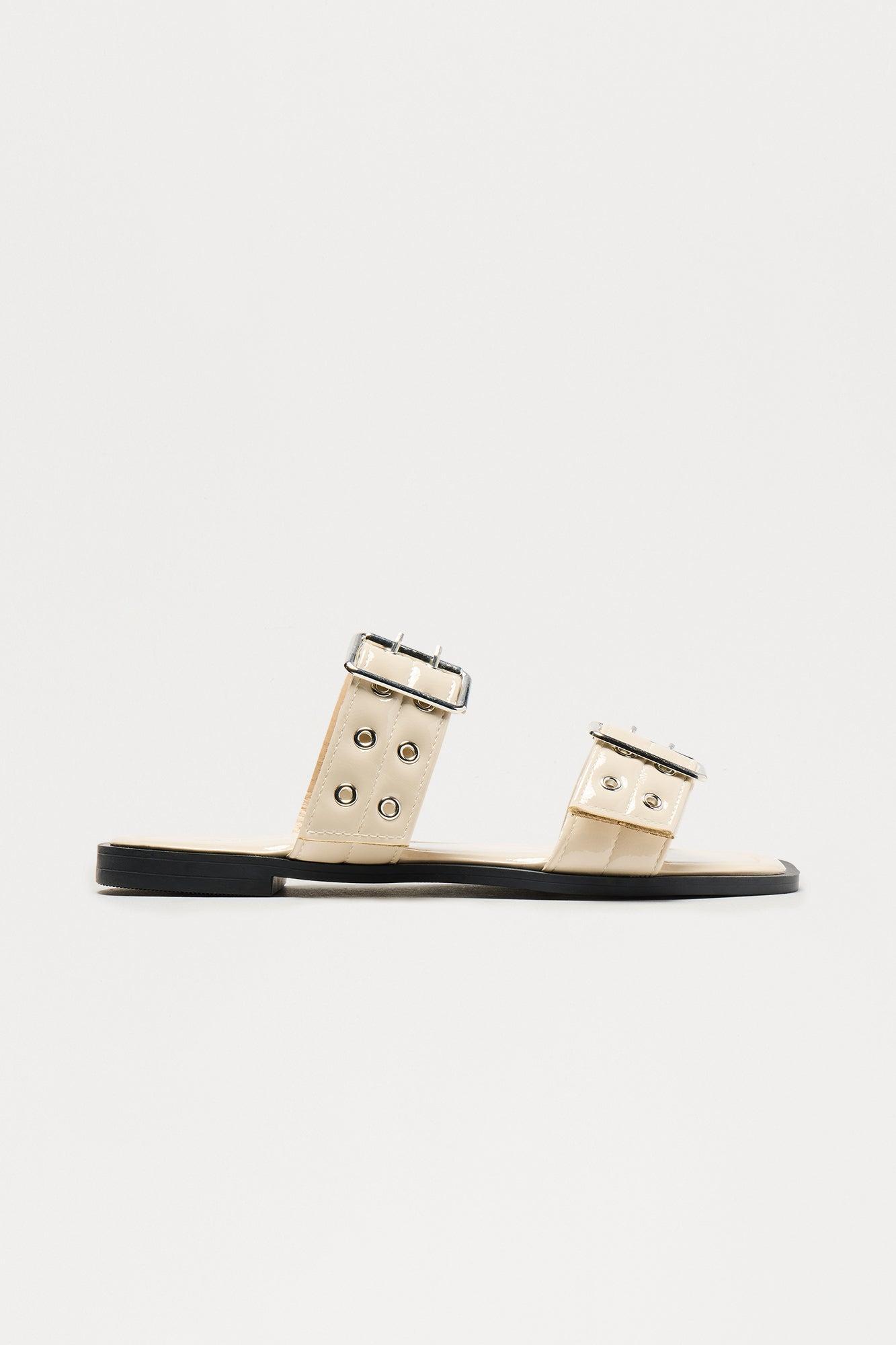 Wright Faux Patent Buckle Sandals - Ivory Product Image