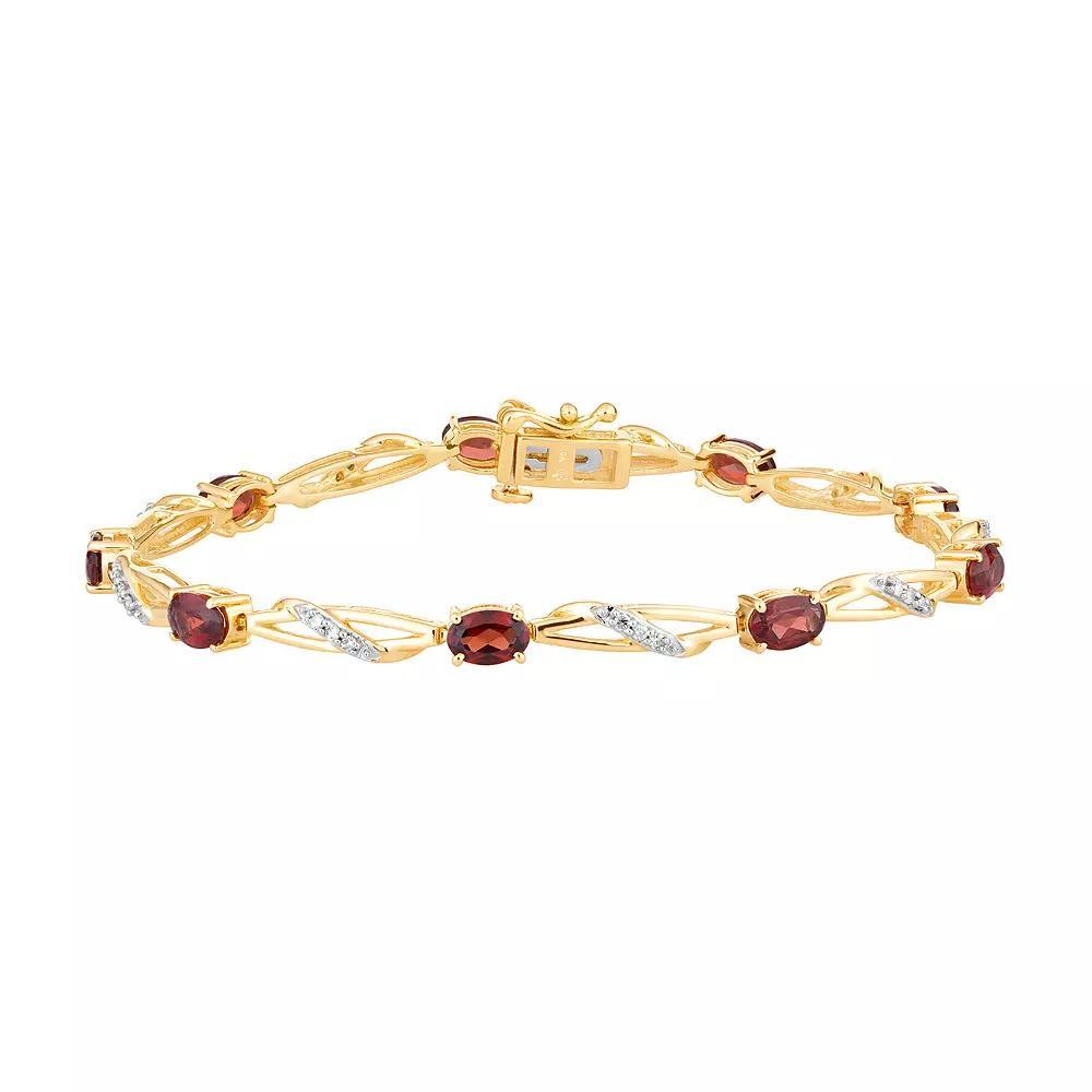 10k Gold Garnet & 1/5 Carat T.W. Diamond Bracelet, Women's, Size: 7.5" Product Image