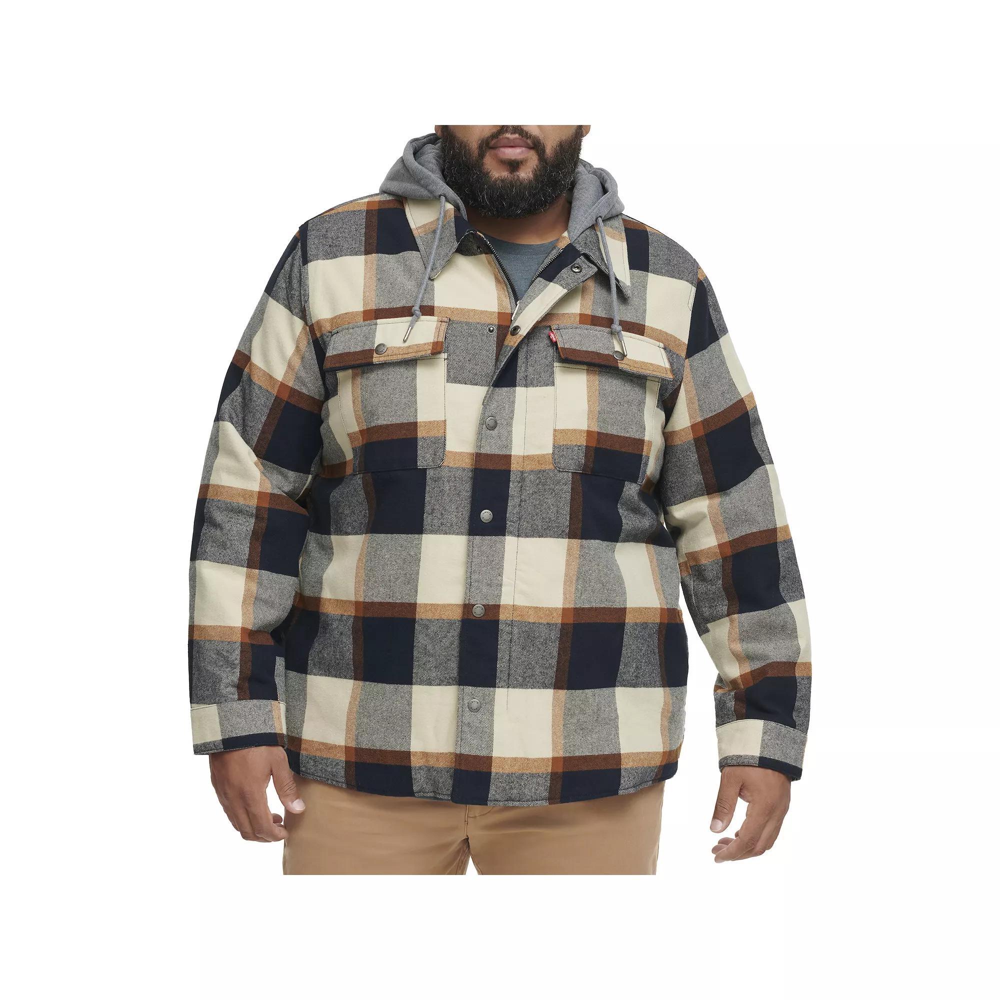 Big & Tall Levi's® Plaid High-Pile Fleece-Lined Hooded Shirt Jacket, Men's, Size: 3XL Tall, Red Black Plaid Product Image