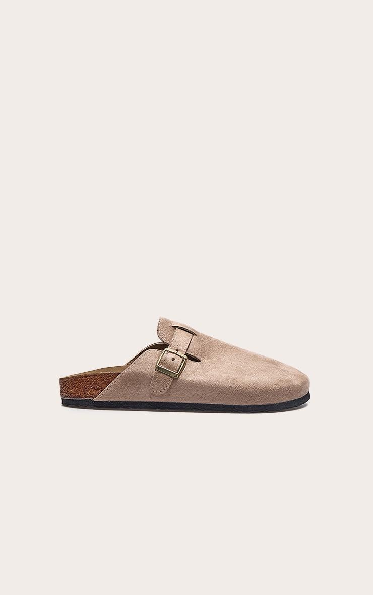 Beige Faux Suede Buckled Mule Cloggs Product Image