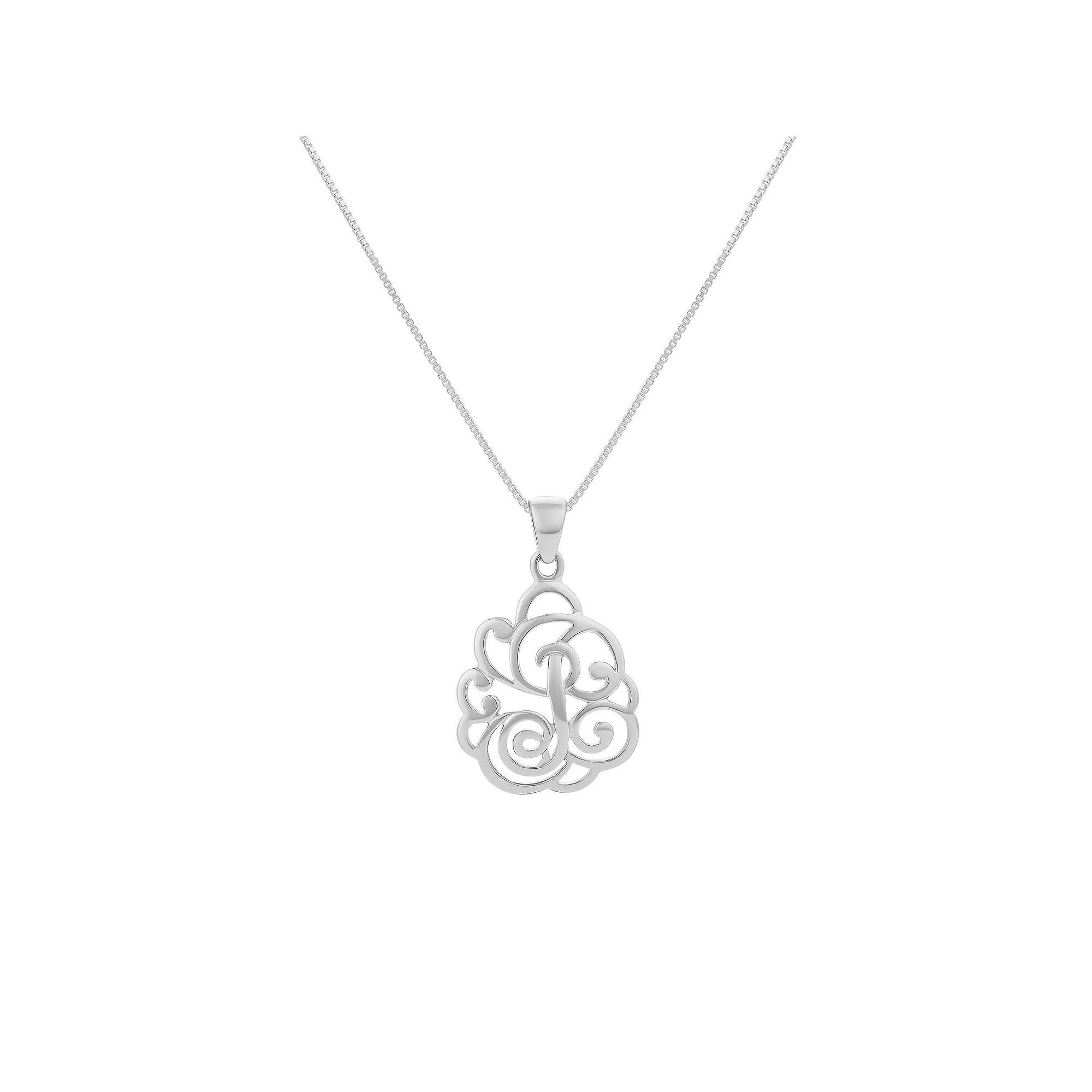 PRIMROSE Sterling Silver Monogram Initial Pendant Necklace, Women's, Size: 18", Silver Tone F Product Image