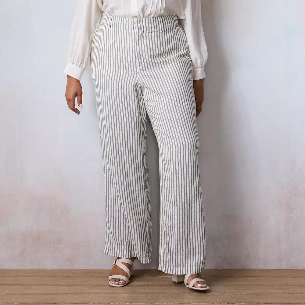 Plus Size LC Lauren Conrad Elastic Back Drapey Trouser Pants, Womens Green Monaco Stripe Product Image