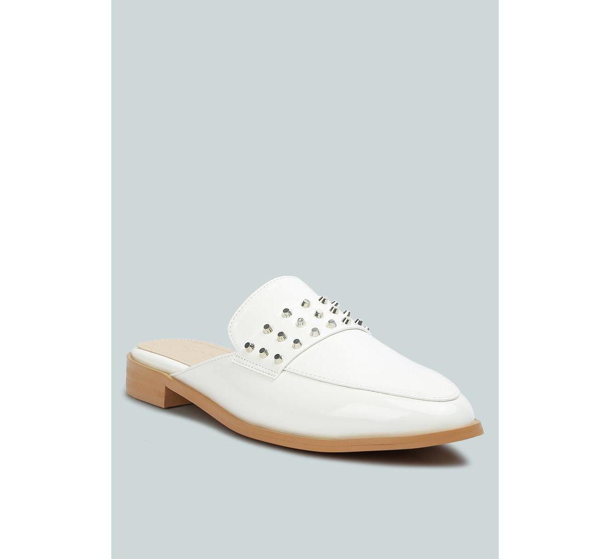 Women's Rag & Co YASHTA Patent Studded Women's Flat Mules, Size: 6, White Product Image