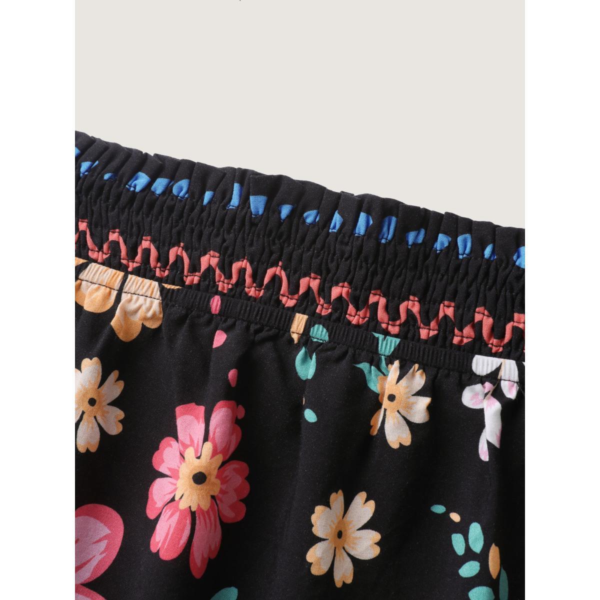 Plus Size Rayon Floral Shirred Off-Shoulder Midi Dress Black Women One-shoulder neck Short sleeve Curvy BloomChic 18-20/2X Product Image