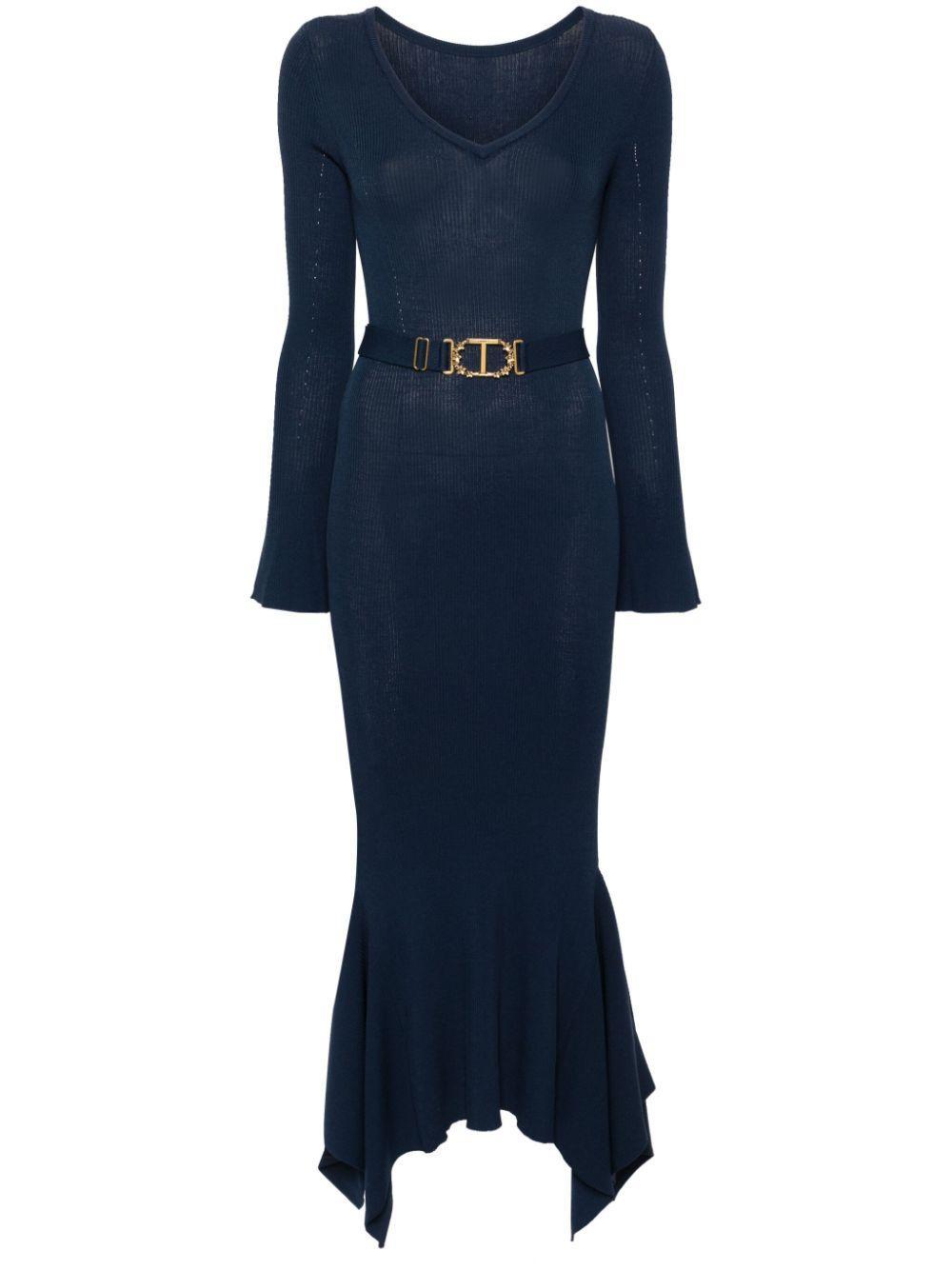 belted ruffled midi dress Product Image