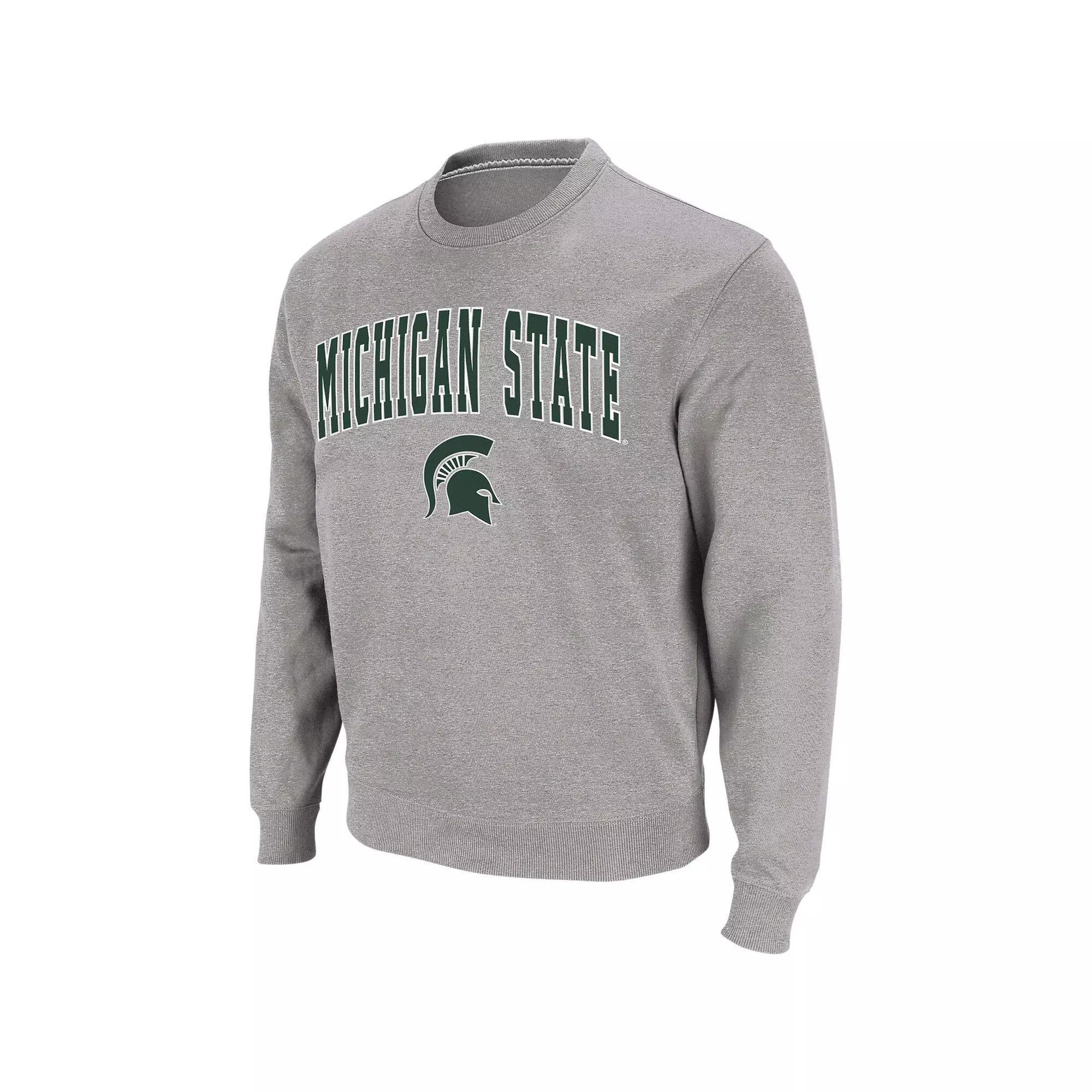 Mens Colosseum Heather Gray Michigan State Spartans Arch & Logo Crew Neck Sweatshirt Product Image