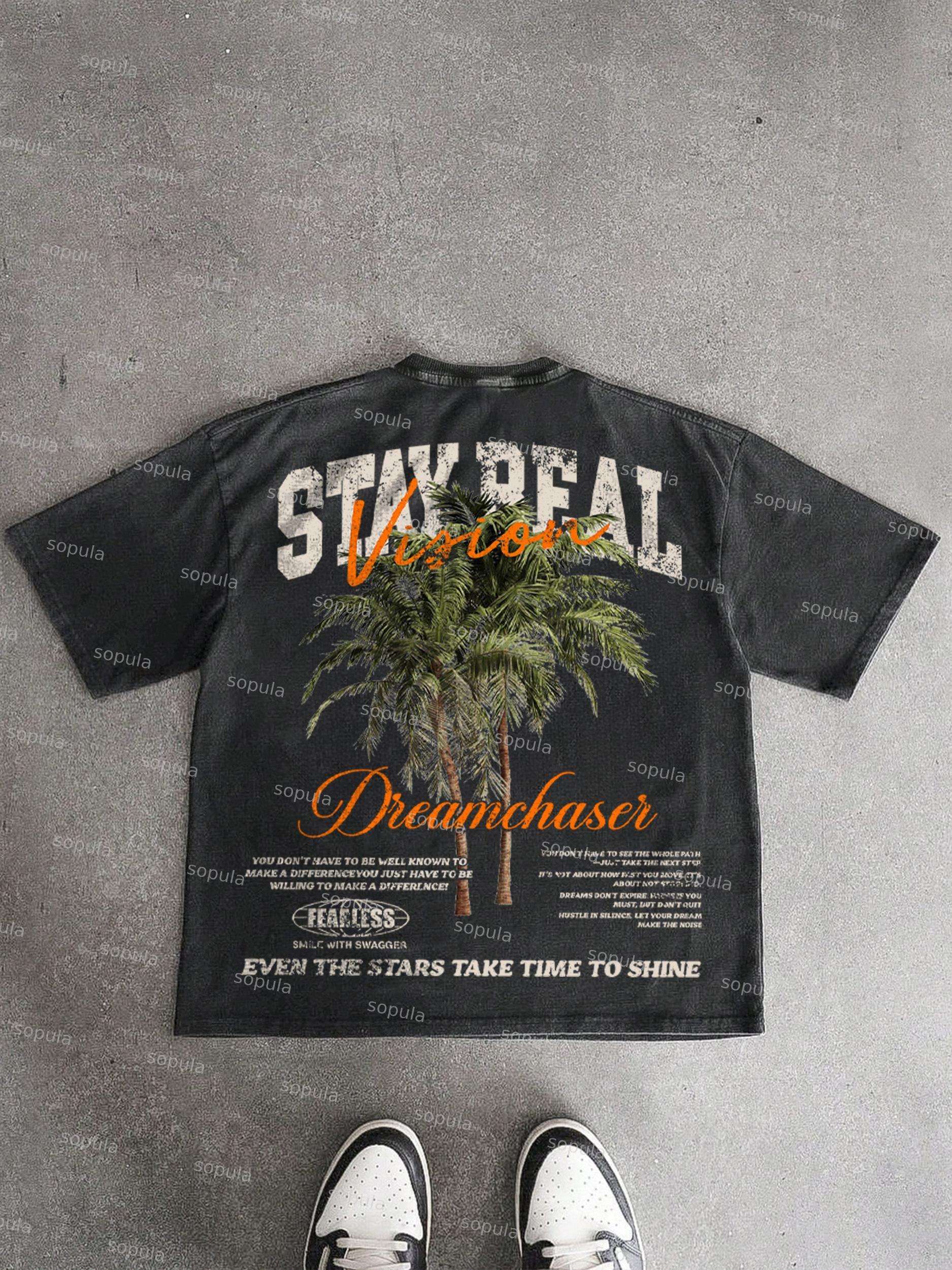 Stay Real Coconut Vacation Vintage Graphic Washed T-shirt Product Image