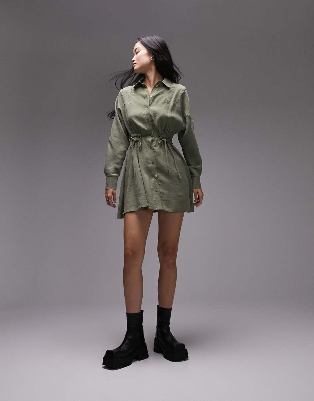 Topshop contrast stitch tie side shirt dress Product Image