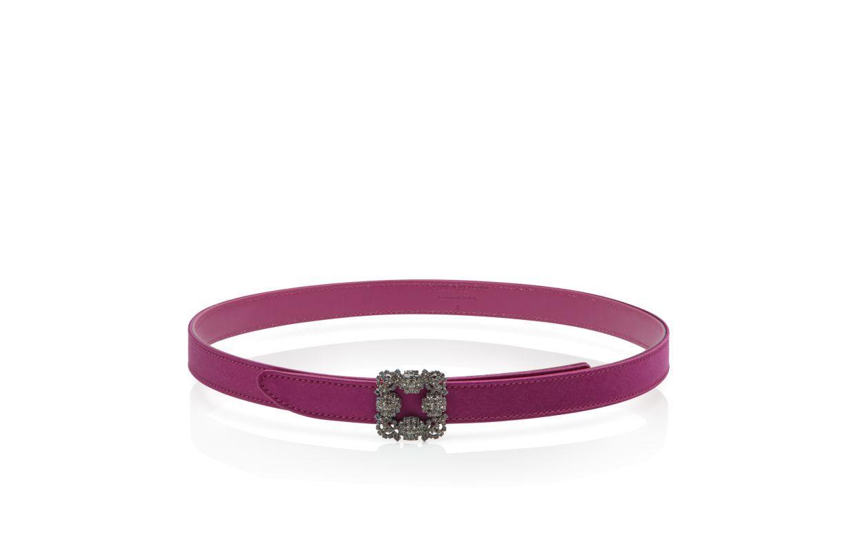 HANGISI BELT MINI Dark Fuchsia Satin Crystal Buckled Belt Product Image