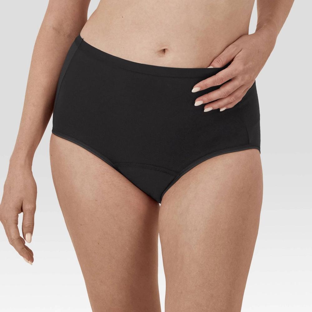 Hanes Women's 3pk Comfort Period Briefs, Super Leaks - Black XL: Moisture Wicking, Absorbent Center Panel, Machine Washable Product Image