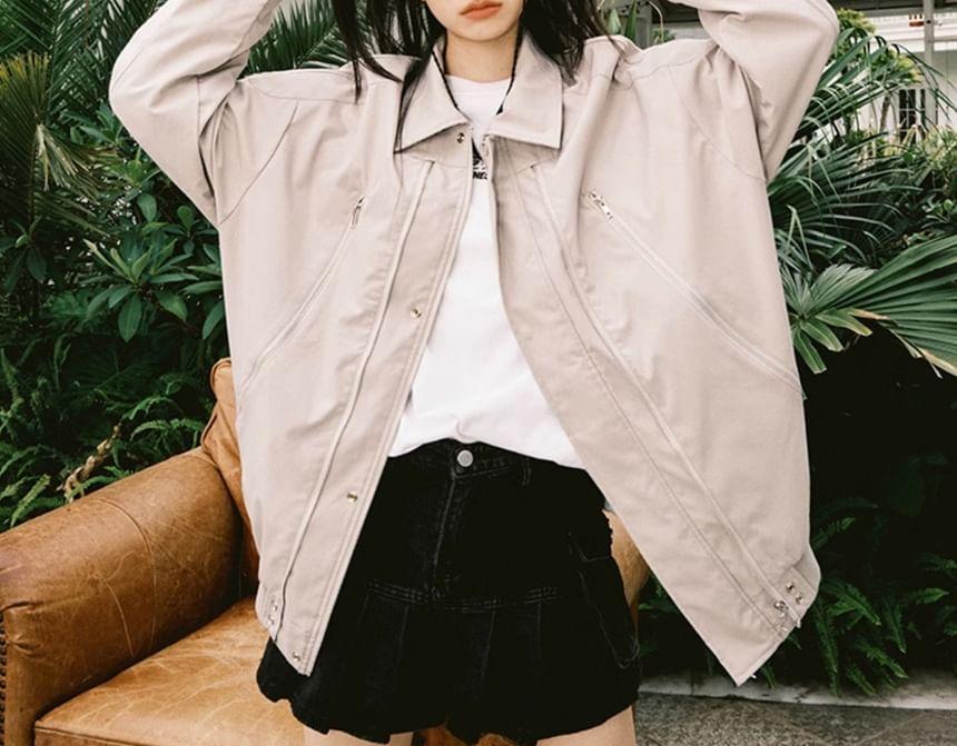 Collar Plain Zip Jacket Product Image