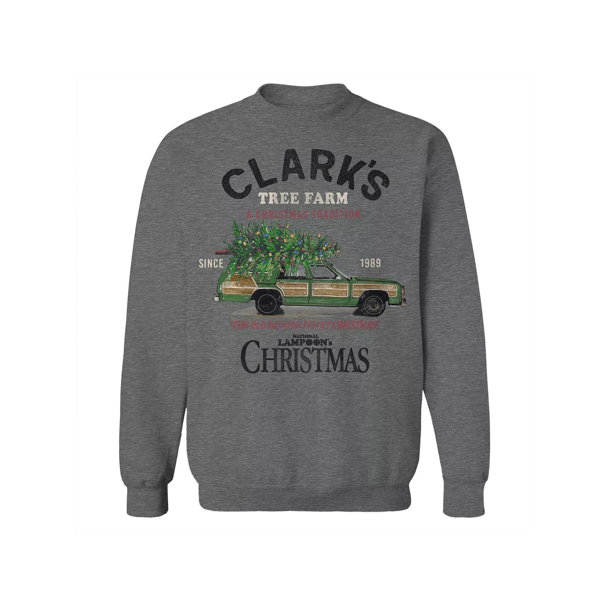 Mens Tree Farm Sign National Lampoons Christmas Vacation Graphic Fleece Crew Sweatshirt Grey Heather Product Image