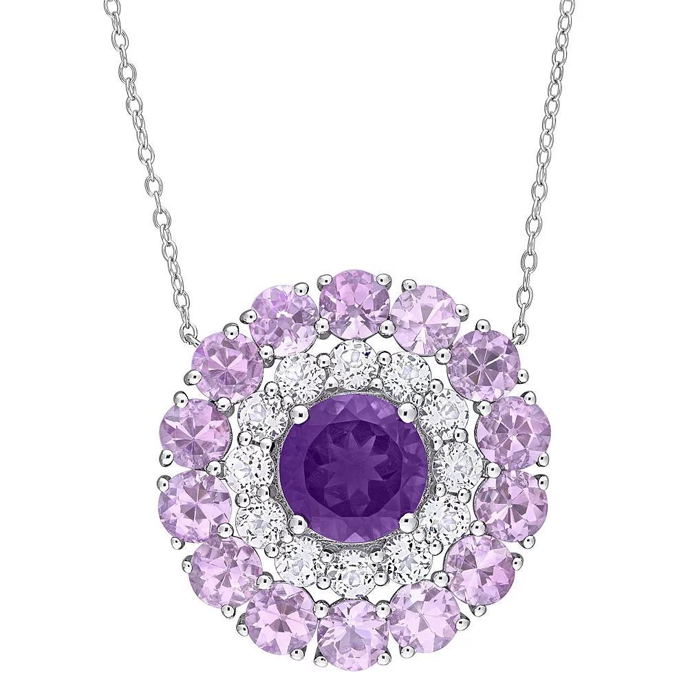 Stella Grace Sterling Silver African Amethyst & White Topaz Double Halo Circle Pendant Necklace, Women's, Size: 18" Product Image