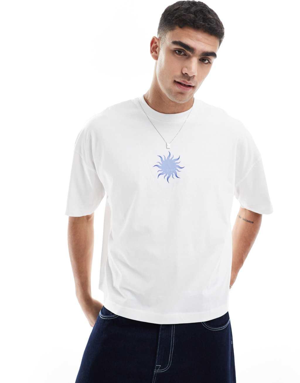 ASOS DESIGN boxy dropped shoulder oversized t-shirt with celestial graphic in white Product Image
