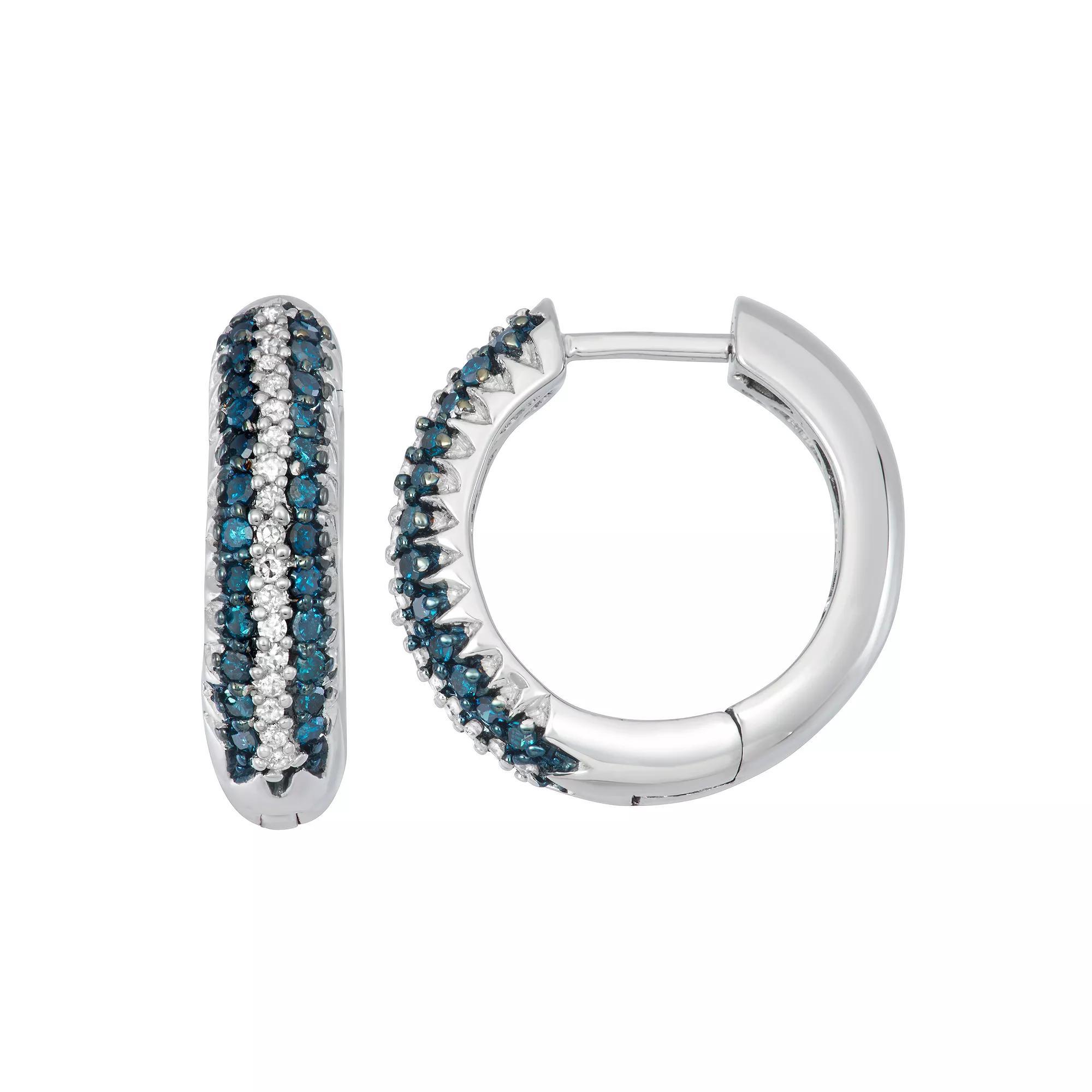 Sterling Silver 1/2 Carat T.W. Blue & White Diamond Hoop Earrings, Women's Product Image