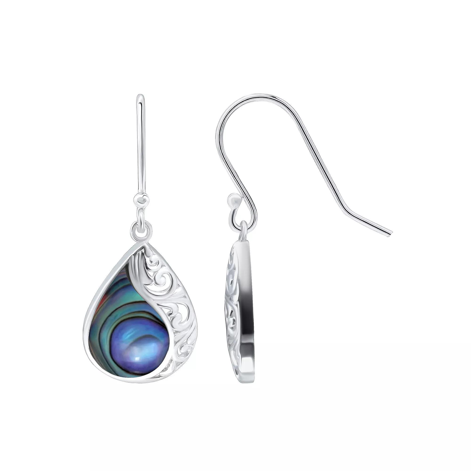 Aleure Precioso Silver Plated Abalone Filigree Teardop Earrings, Womens, Silver Tone Team Product Image