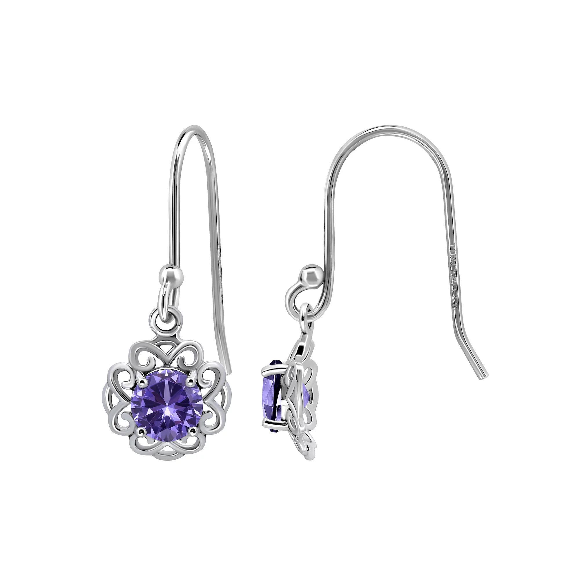 Aleure Precioso Sterling Silver Gemstone Scalloped Drop Earrings, Women's, Silver Tone Blue Product Image