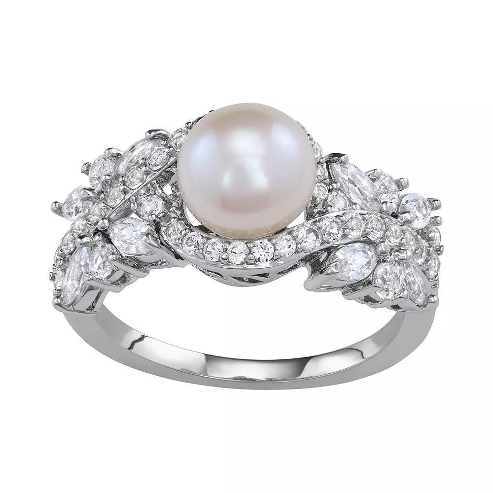 Freshwater Cultured Pearl & Lab Created White Sapphire Ring, Women's, Size: 7, Sterling Product Image